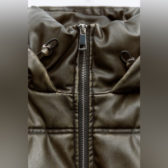 Zara FAUX LEATHER CROPPED PUFFER ANORAK. Brown. Sizes XS, S. New with Tags. - Picture 4 of 7